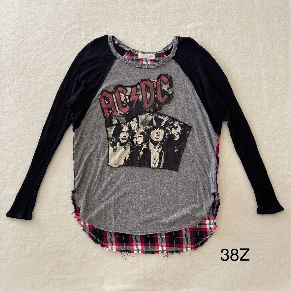 AC/DC Scrapbook Long Sleeve Plaid T Shirt Size M/L See Measurements‎